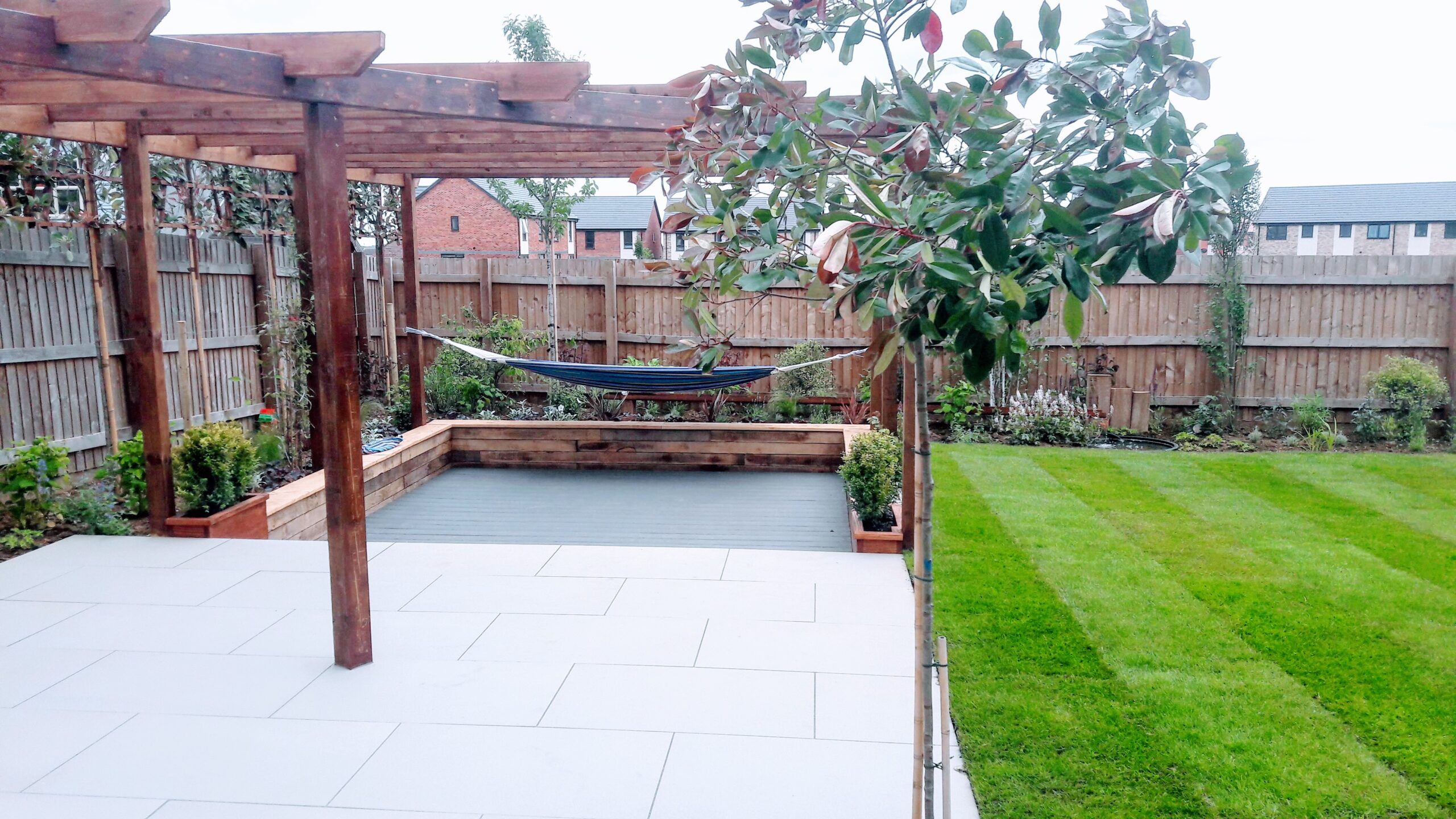Sleaford new build garden paving and sunken decking Sleaford new build garden paving and sunken decked area